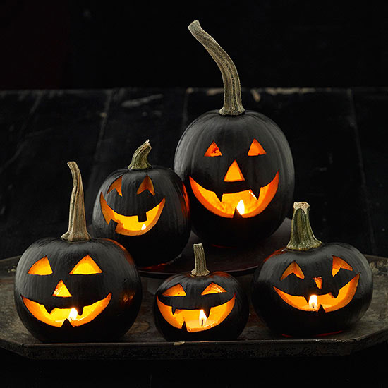 Halloween Black Carved Pumpkins