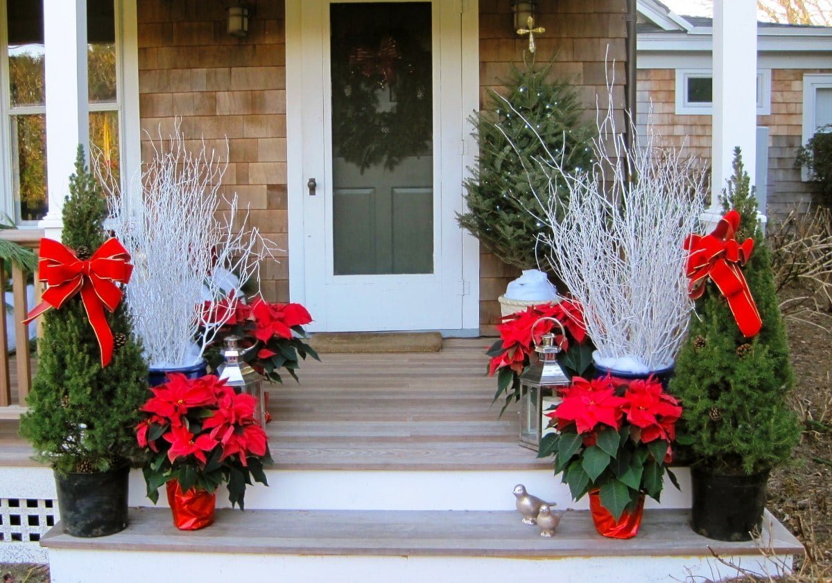 50 Best Outdoor Christmas Decorations For 2021   16 Poinsettias Galore Christmas Decor Homebnc 