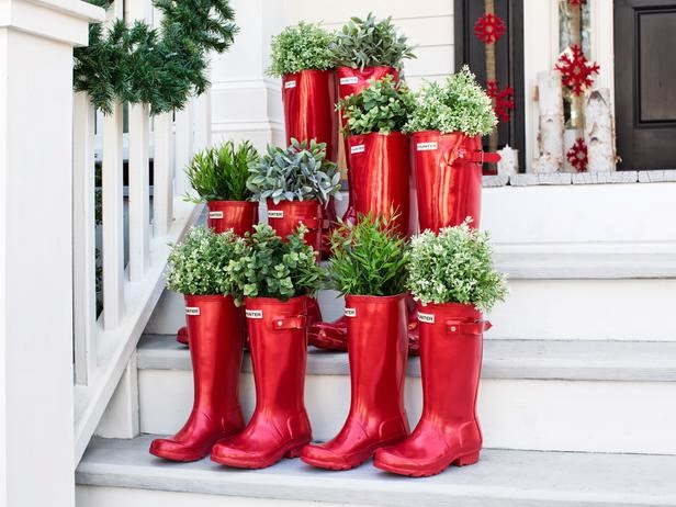 Potted Christmas Boot Plants Outdoor Decoration