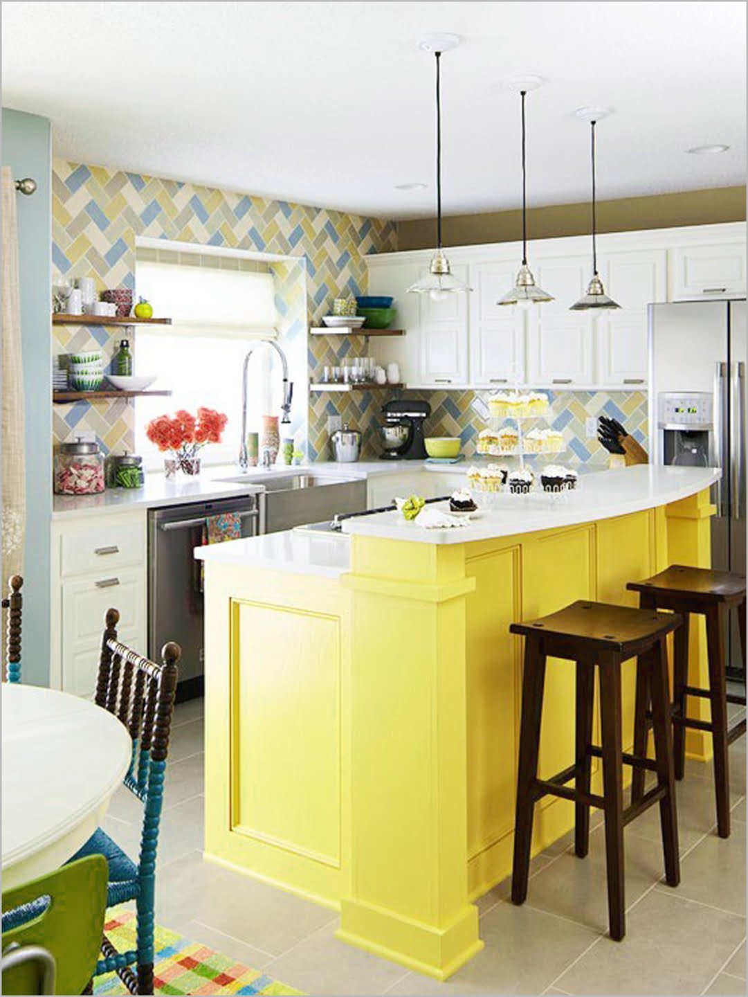 Canary In A Cage Yellow Kitchen Island Idea