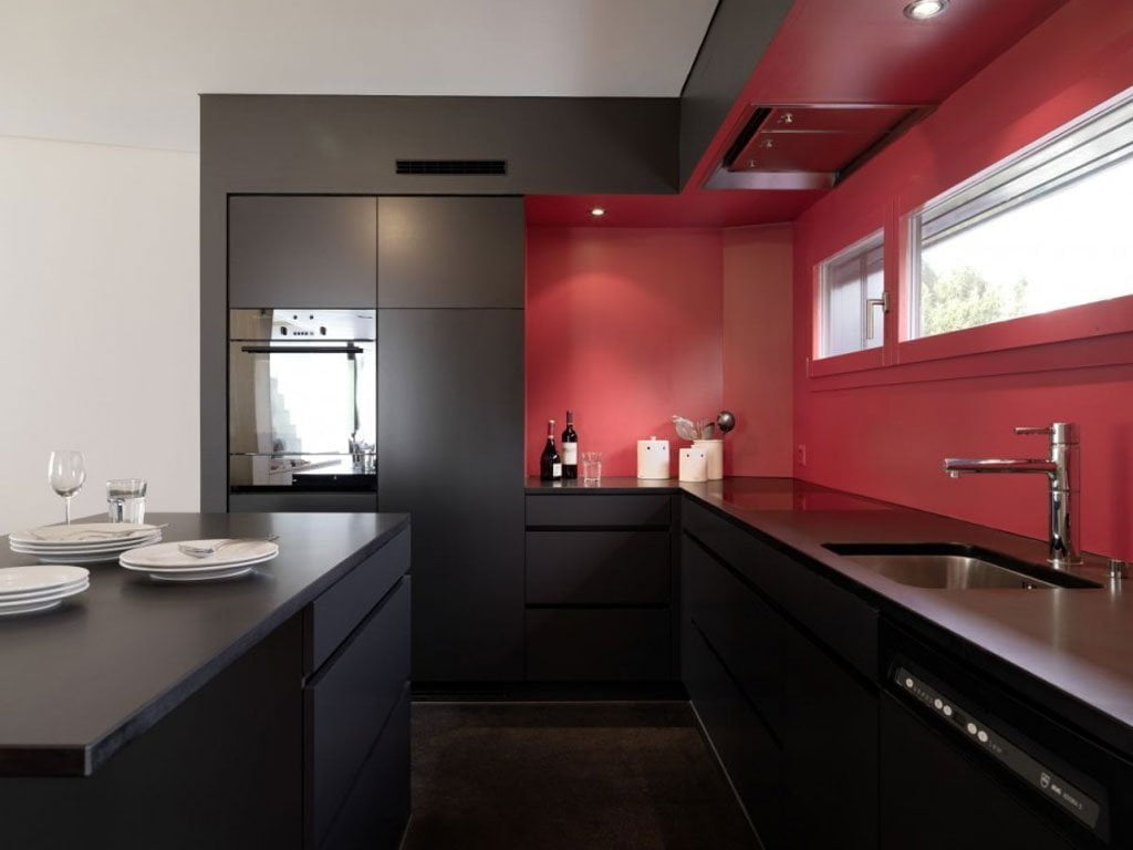 Modern White Dark Red Glossy Wood Cabinetry Design black beauty