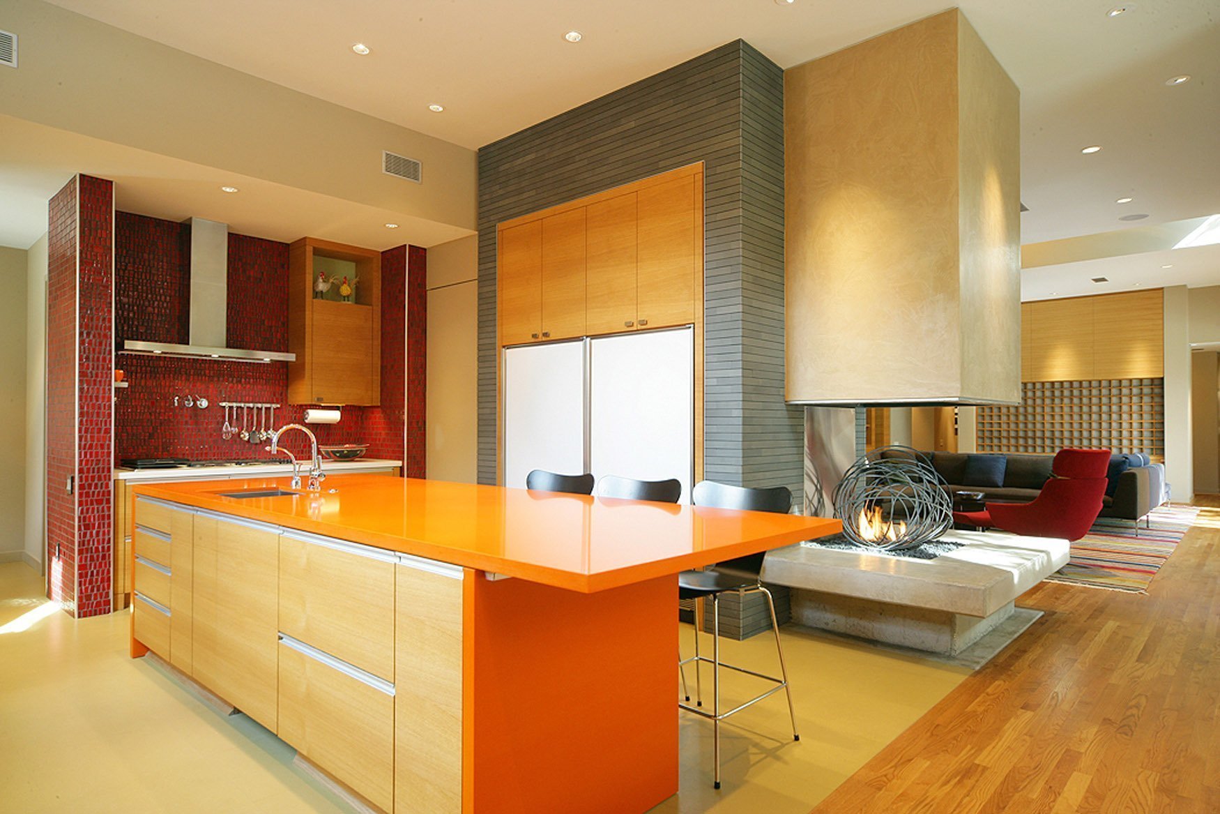 best kitchen design with fireplace and sitting area