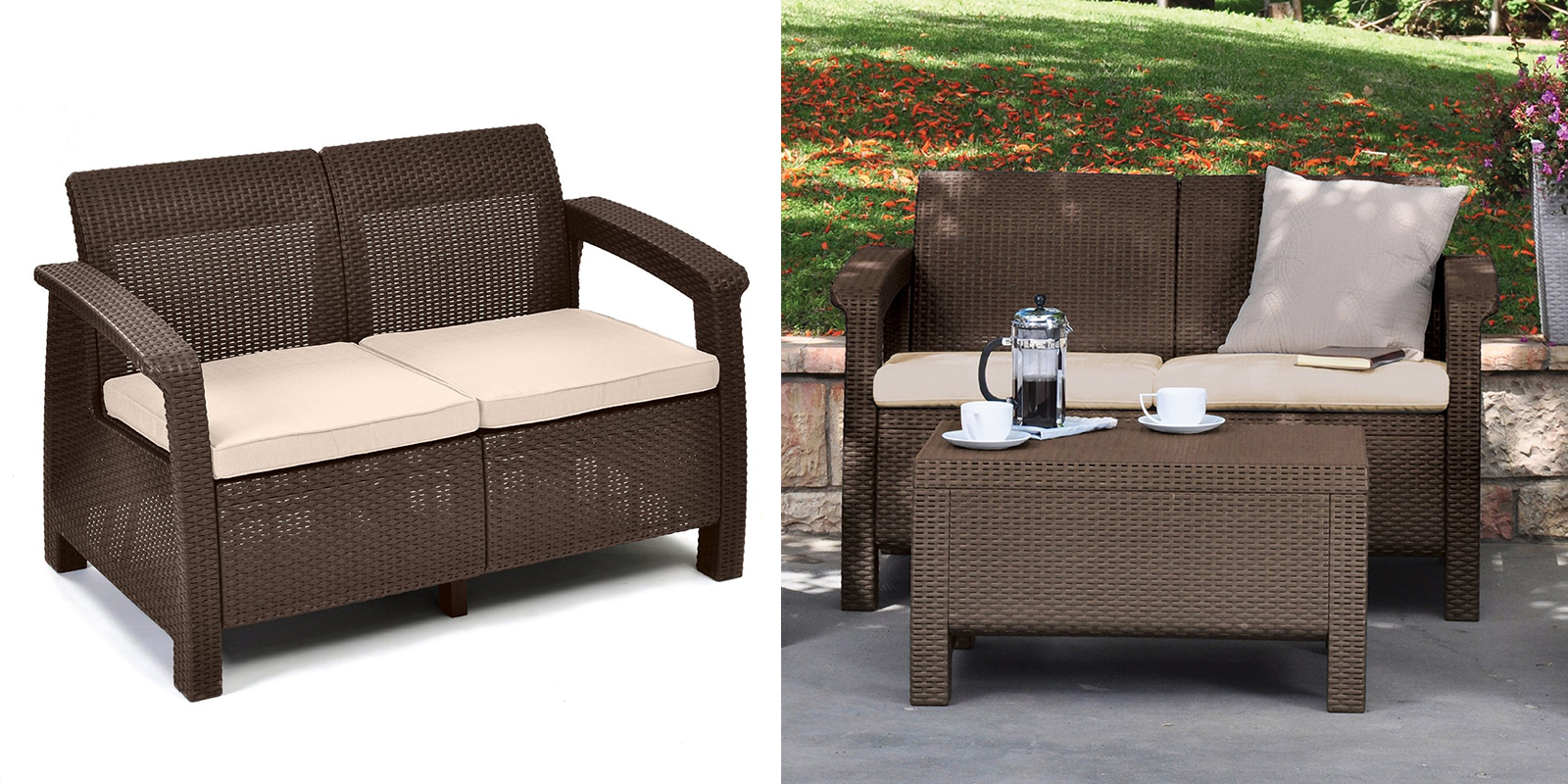 Patio Chair - All-Weather Love Seat with Cushions