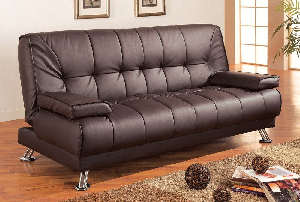 Sleeper Sofa - Coaster Futon Sofa Bed with Removable Arm Rests, Brown Vinyl by Coaster Home Furnishings