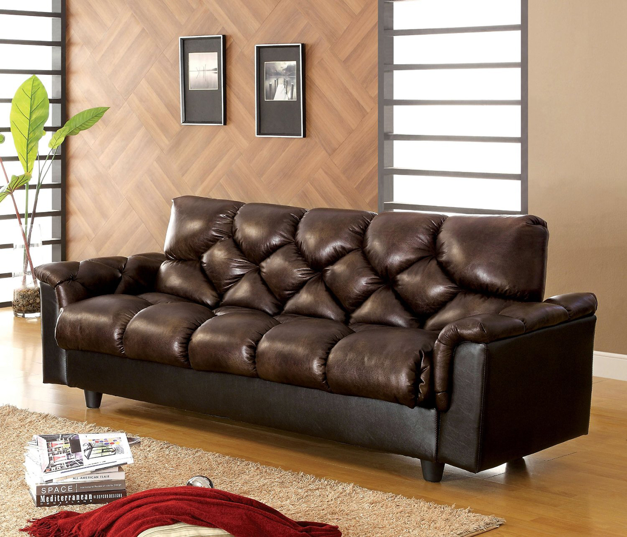 Sleeper Sofa - Carlington Leather Vinyl Storage Sleeper Sofa