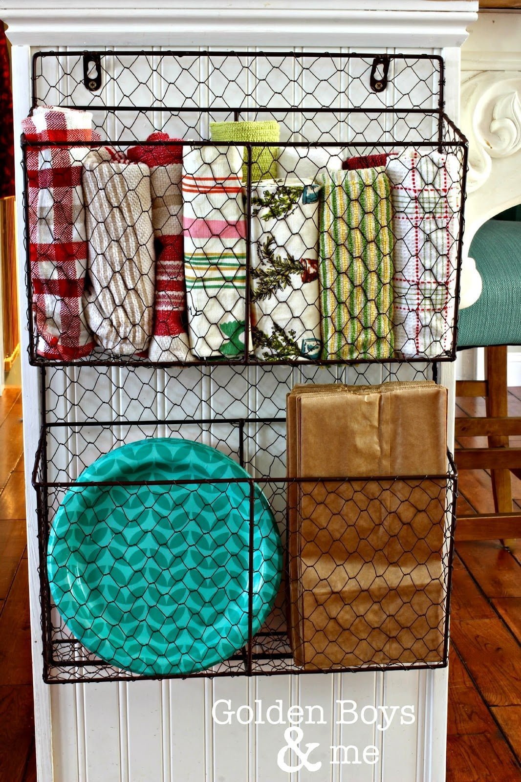 Wire Baskets on the Sides of Cabinets to Store Items