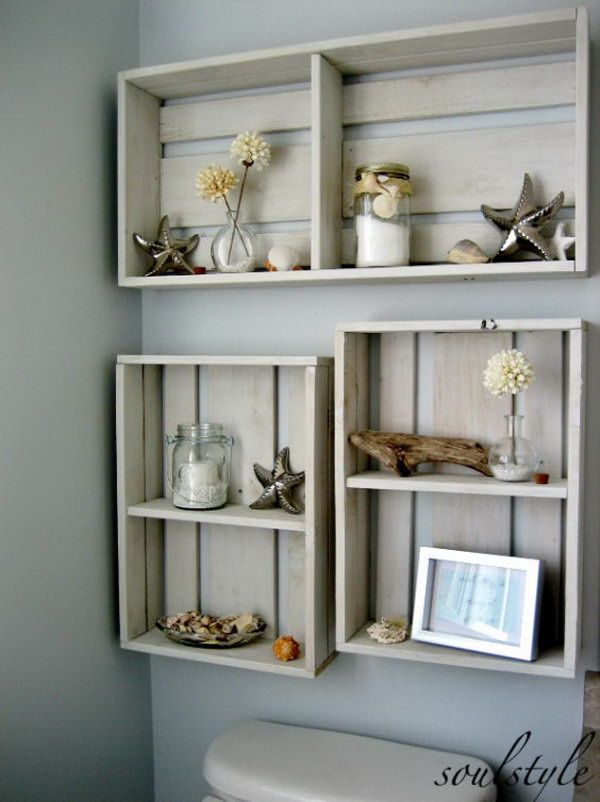 Rustic Beach Crate Wall Shelves