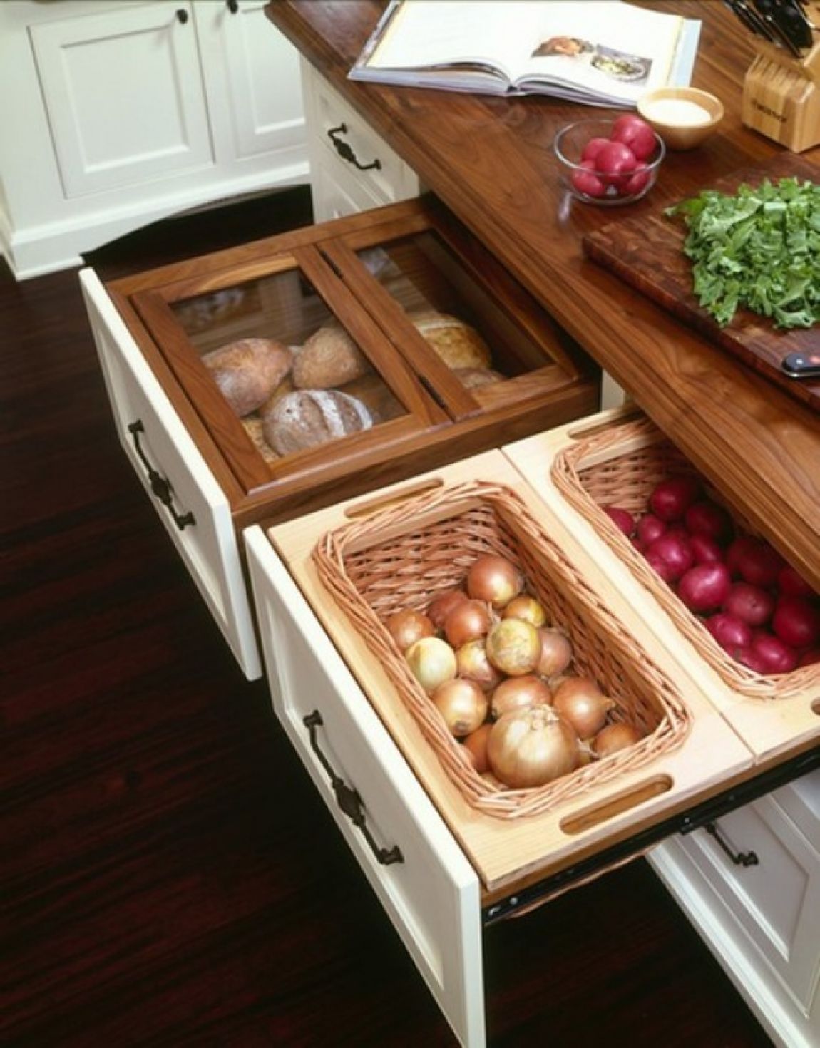 Cut Out Slots in Drawers for Hanging Fruit/ Vegetable Baskets