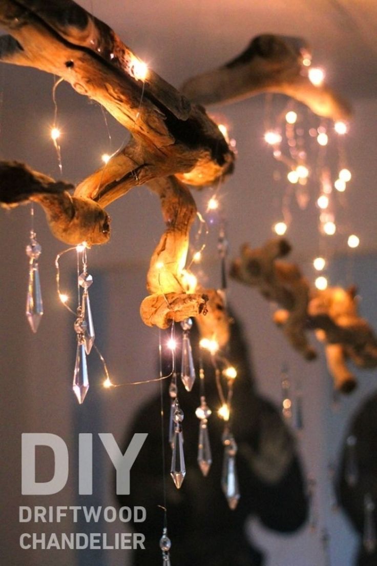 Contrast Driftwood with Crystal for This Chandelier
