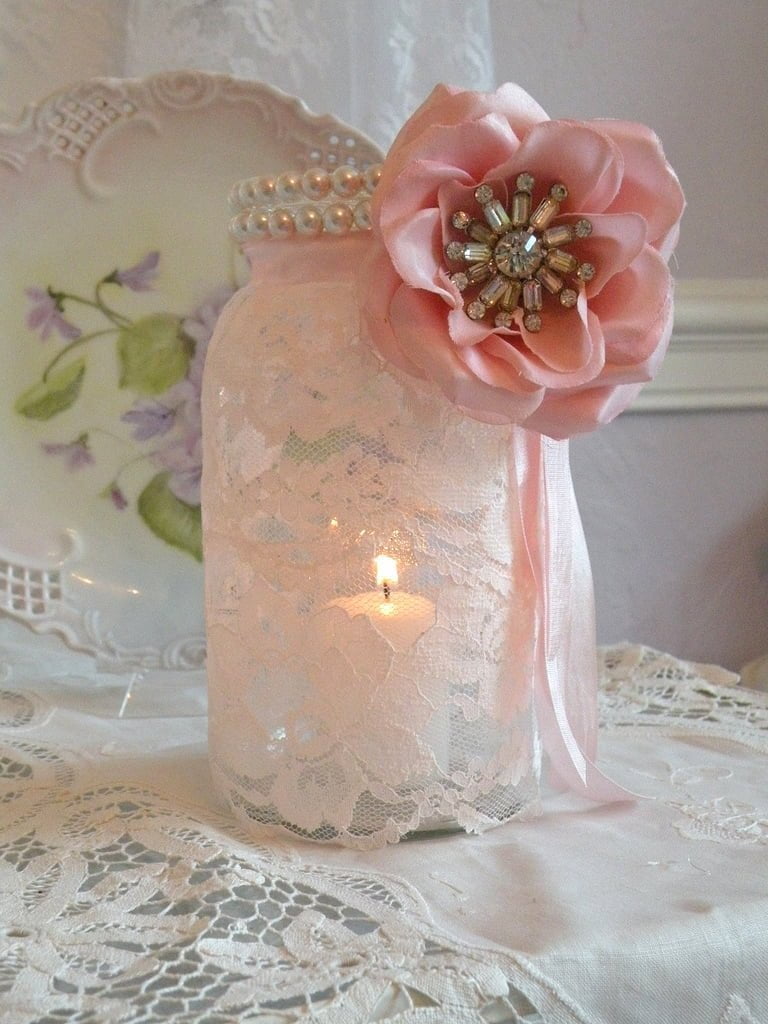 Lace-wrapped Jar Candle Holder