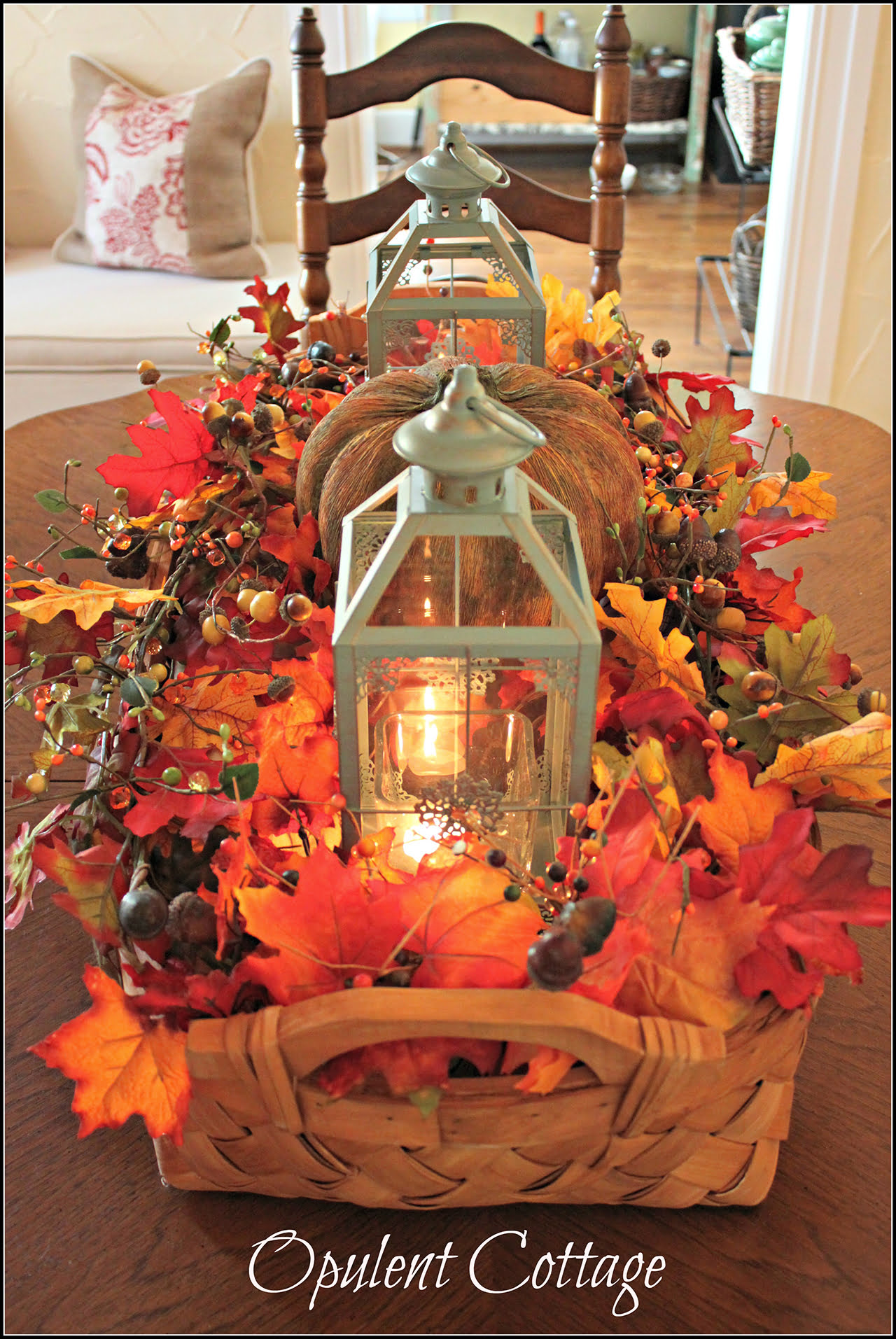 Autumn DIY Fall Centerpiece with Rustic Lanterns and Gourds