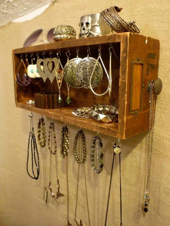 Jewelry Display from a Card Catalog Drawer