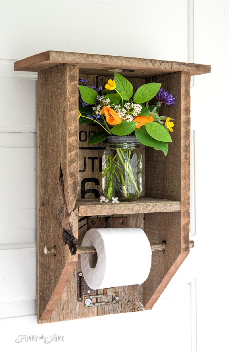 Wood Toilet Paper Holder With Shelf- Wall Mounted Rustic Modern Farmhouse