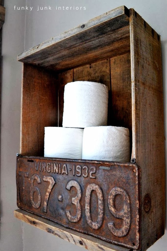 Upcycled License Plate Rustic Bathroom Shelf