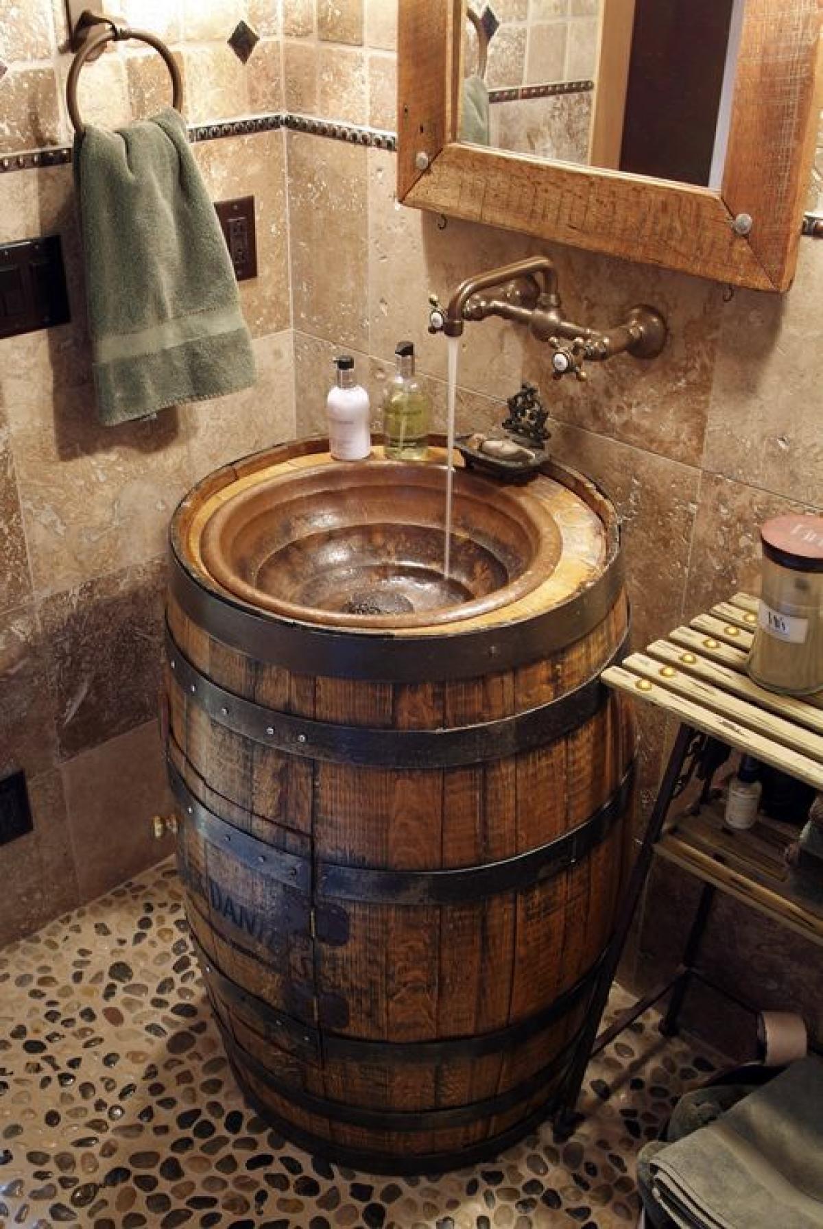 barrel sink bathroom