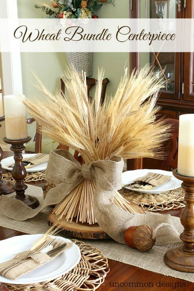 DIY Fall Centerpieces Idea: Wheat Sheaf Centerpiece with Burlap Bow