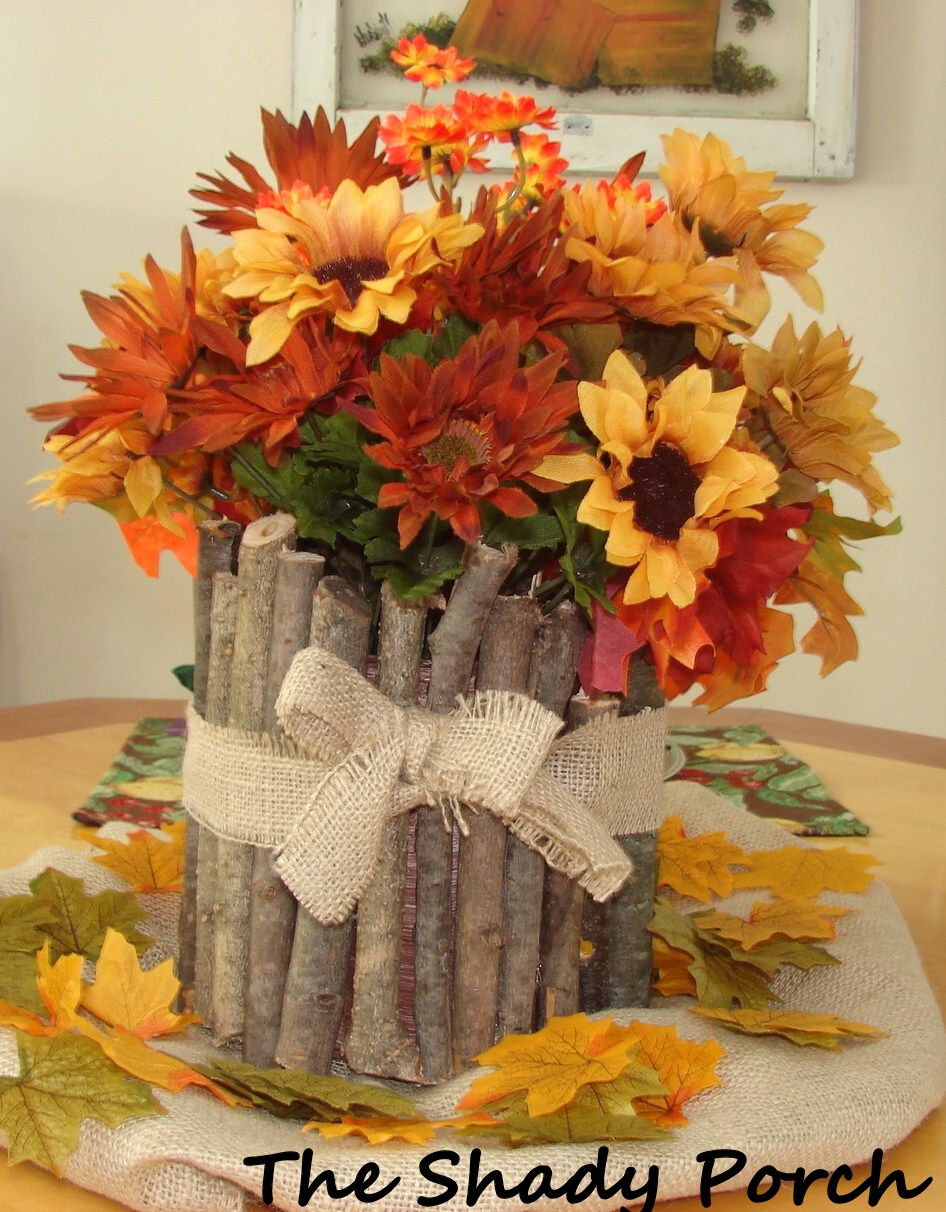 DIY Fall Centerpieces Idea: Tree Branch Vase with Sunflower Arrangement for Dining Table Decor