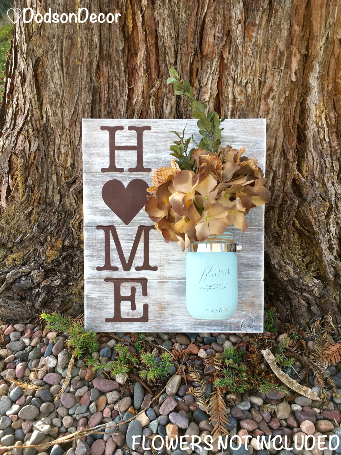 'Home' Sign with Mason Jar Vase