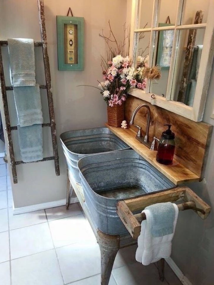Double Sink Converted from Galvanized Washtubs