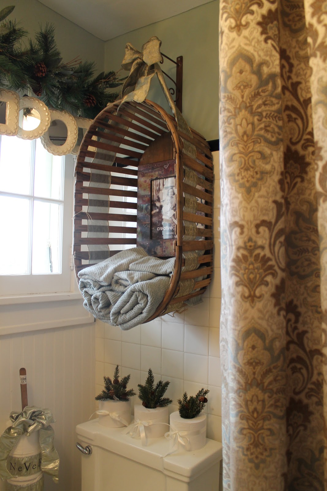 Antique Basket Converted to Hanging Storage