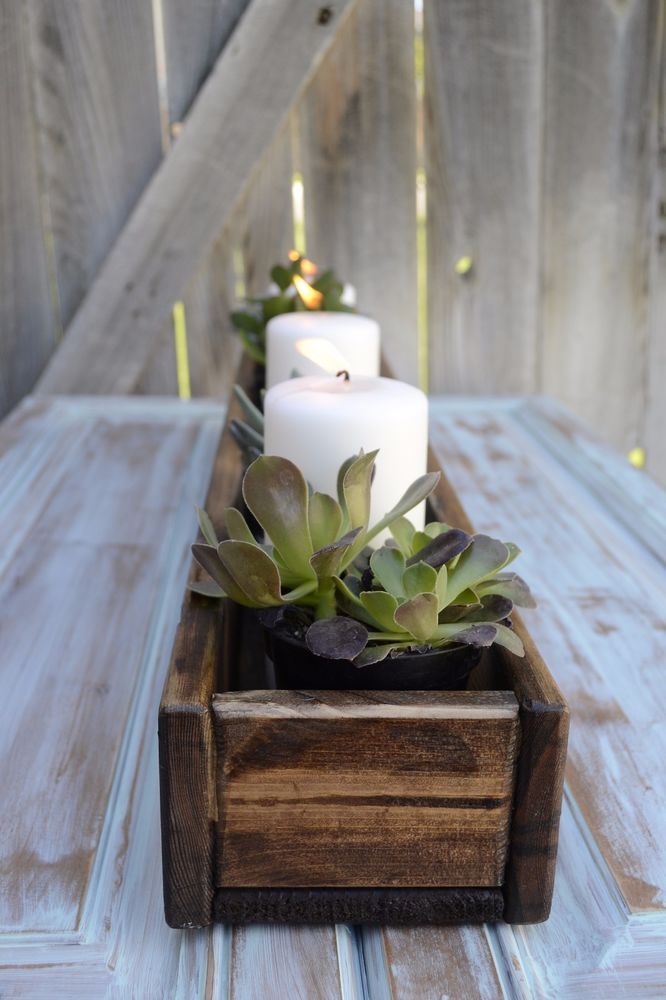 Wooden Trough Centerpiece for an Outdoor Table