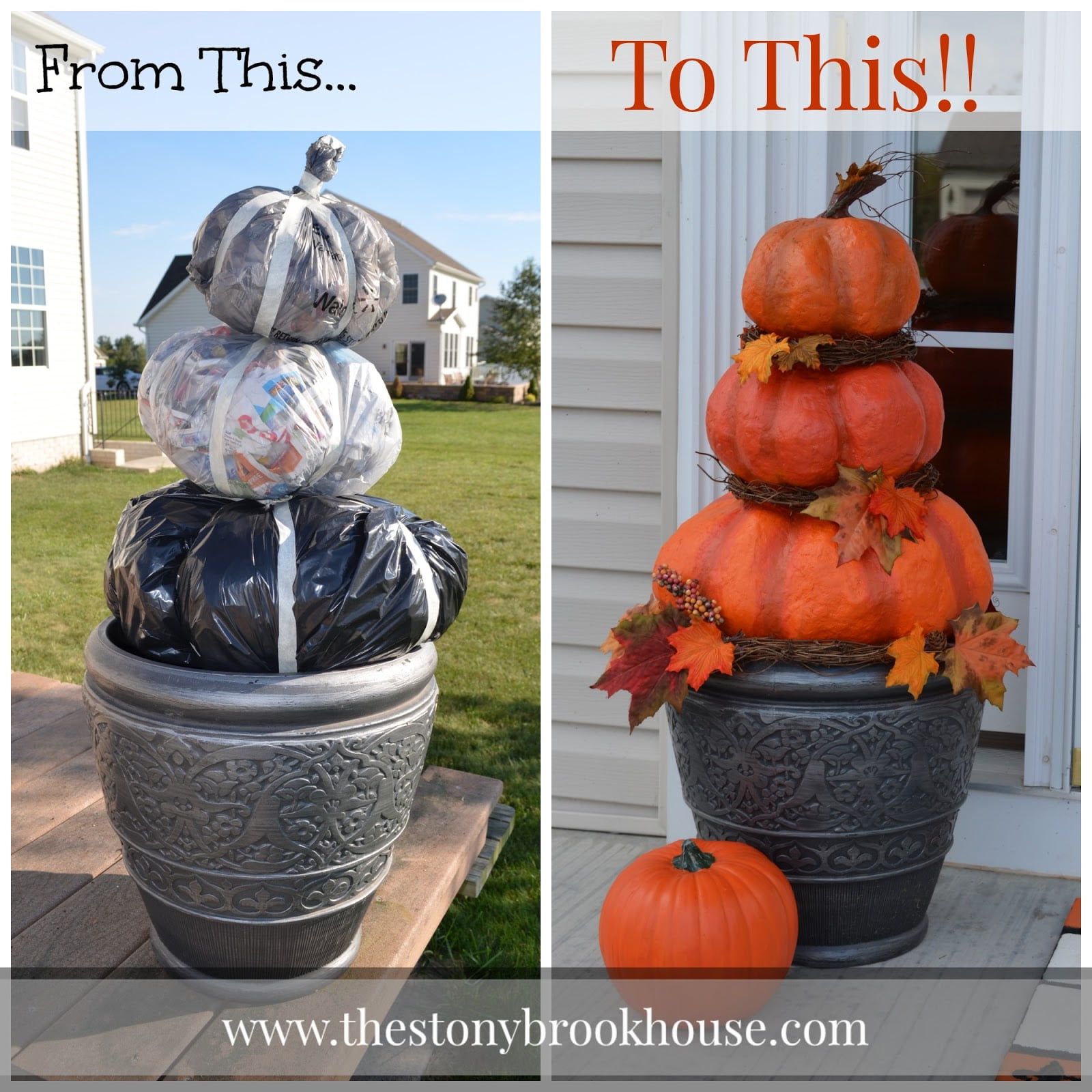 Re-purposed Trash Bags Make a Charming Pumpkin Display