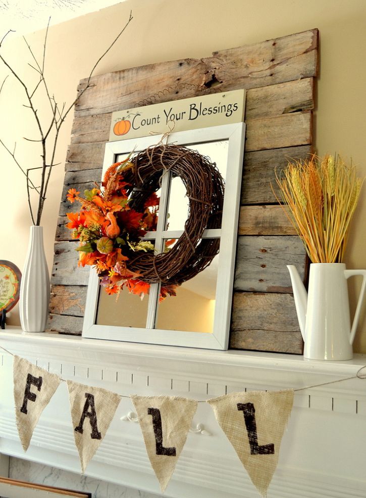 Simple, Rustic and Bright Fall Mantel Decorations