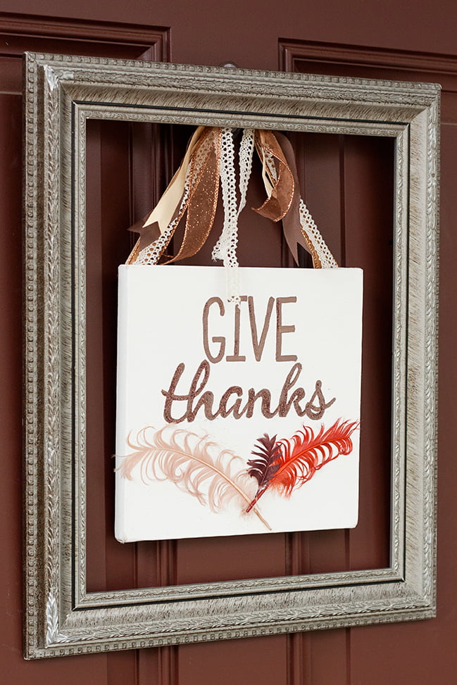 Square Framed "Give Thanks" Door Sign