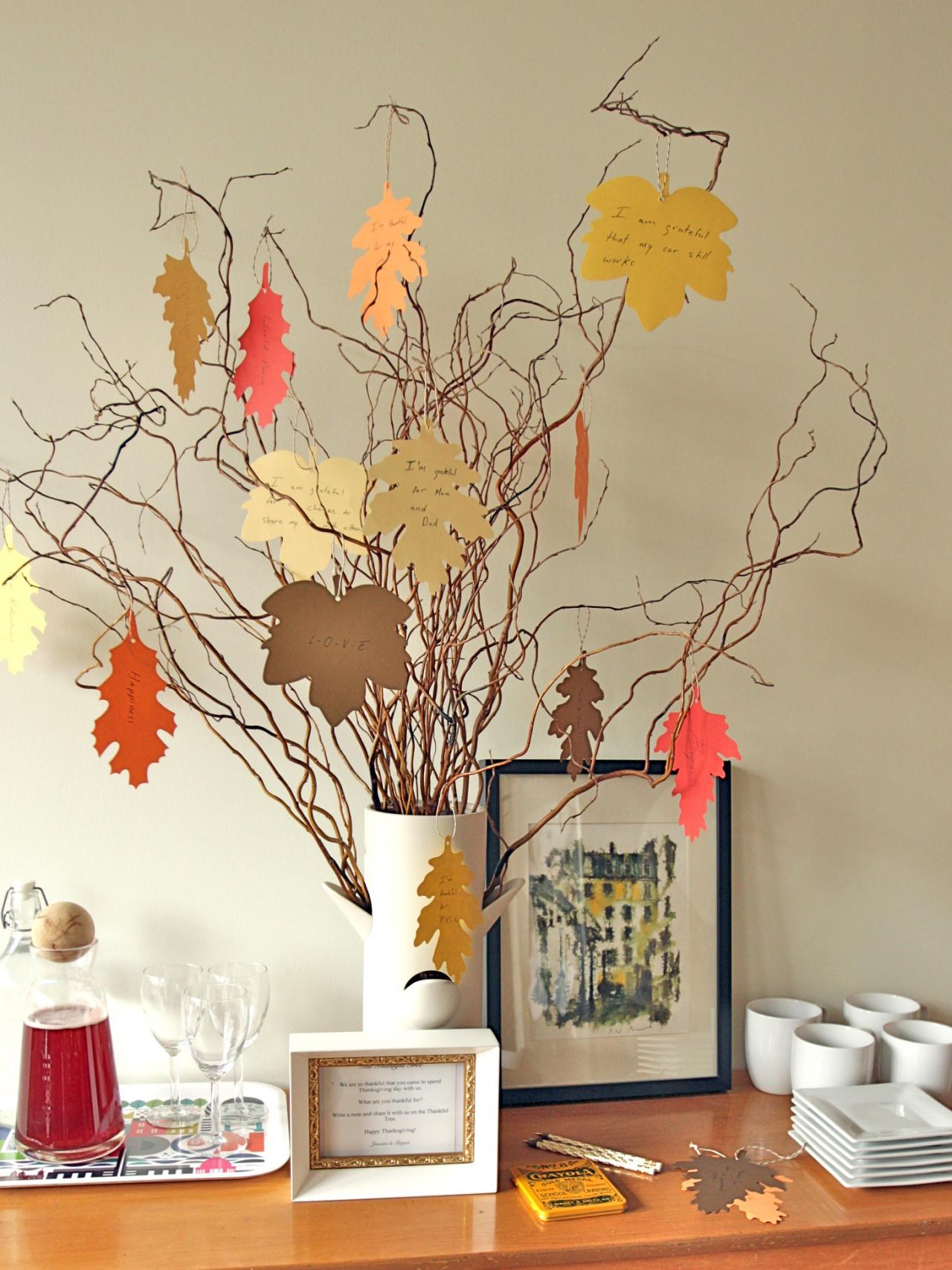 White Bud Vase with Branches and Fall Leaves Arrangement