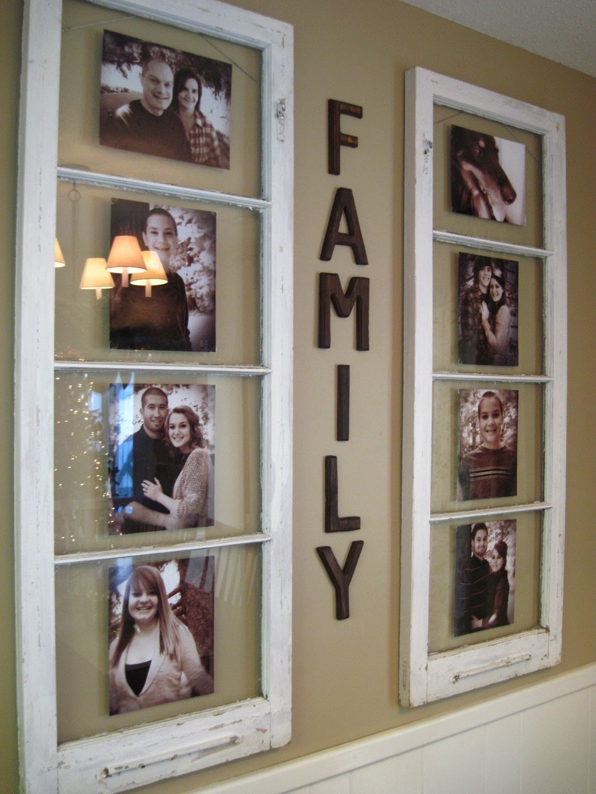 Family Photo Collage from Recycled Window Frames