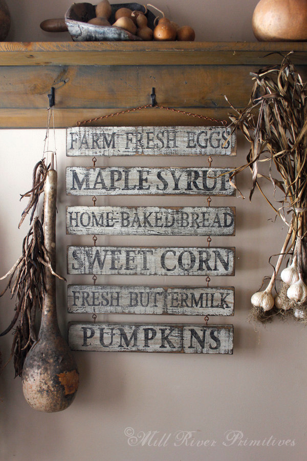 Custom Primitive Aged Farm Stand Wooden Menu Sign with Rusty Hook & Chain
