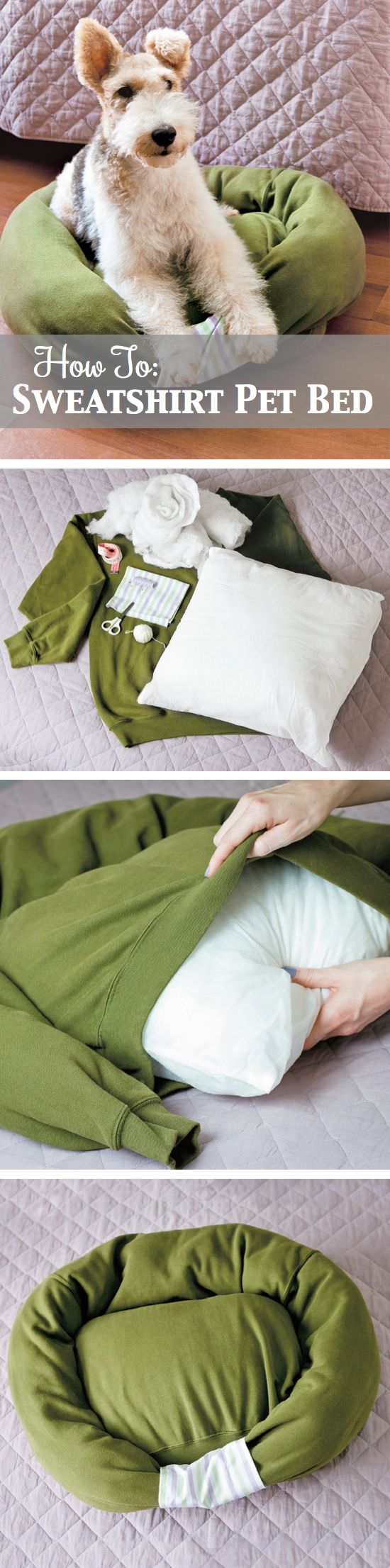 Einfache DIY Sweatshirt Haustier Bett