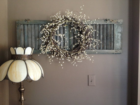 Chalk Painted Shutter with Dried Flower Wreath