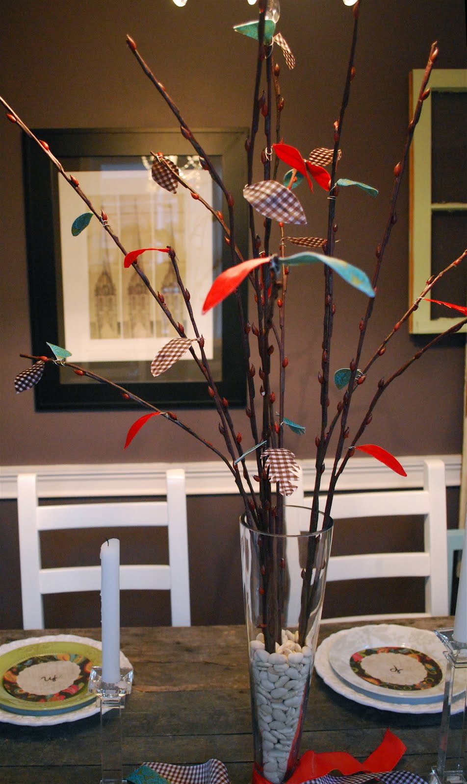 Colorful Tree Branch Centerpiece with Bright Paper Leaves