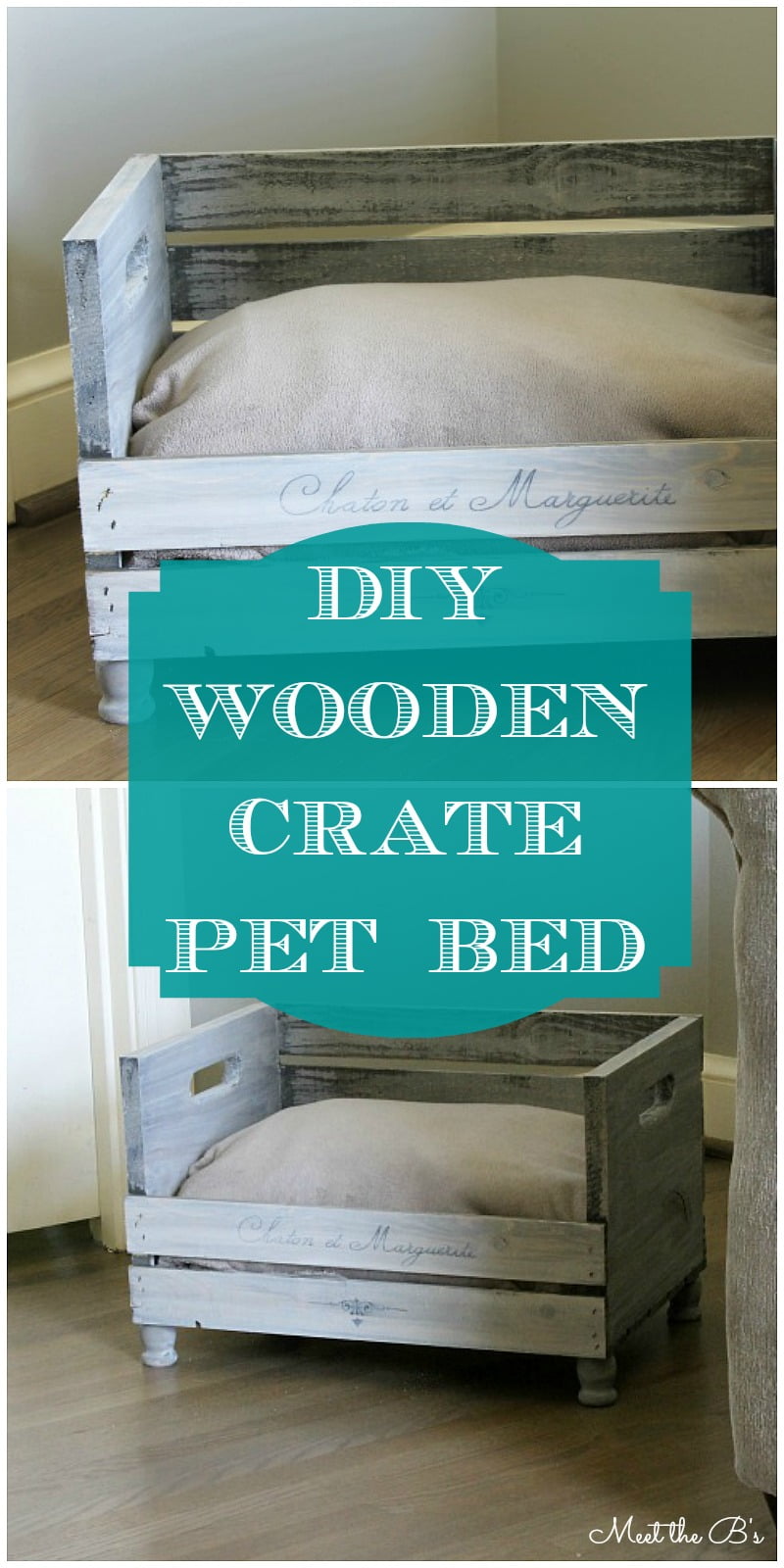 Distressed Wooden Crate DIY Pet Bed Idea