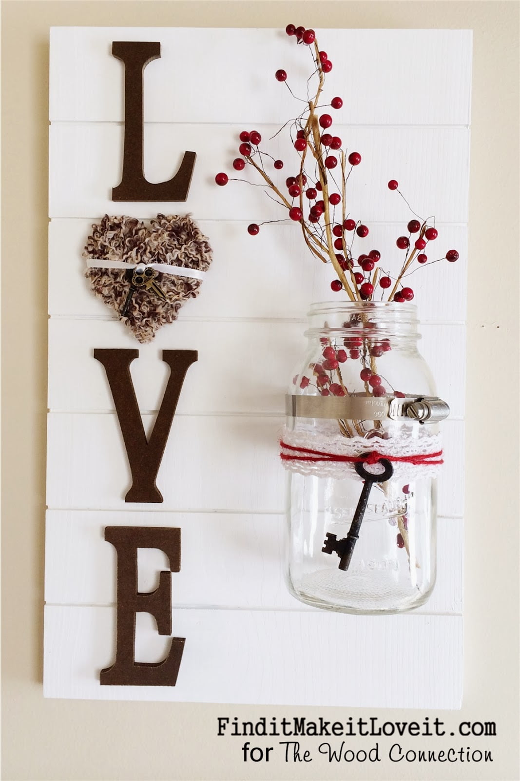 Rustic Wall Decoration with Mason Jar Vase