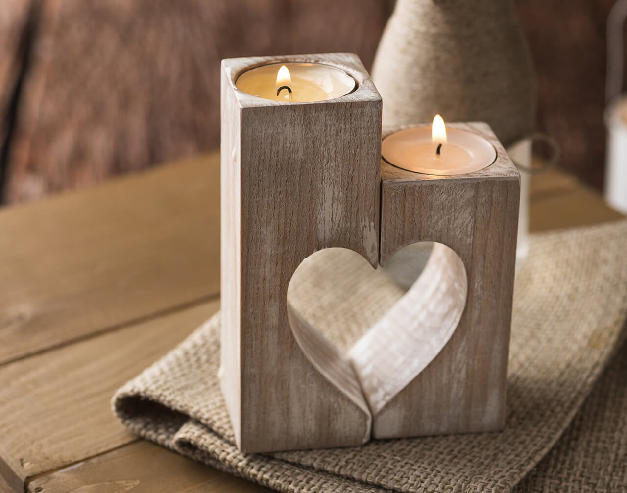 Complete Heart Wooden Candle Holders