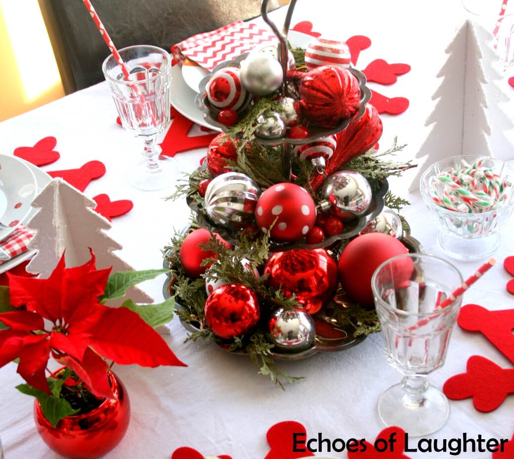 Funky Red And Silver Ornaments With Cedar Boughs