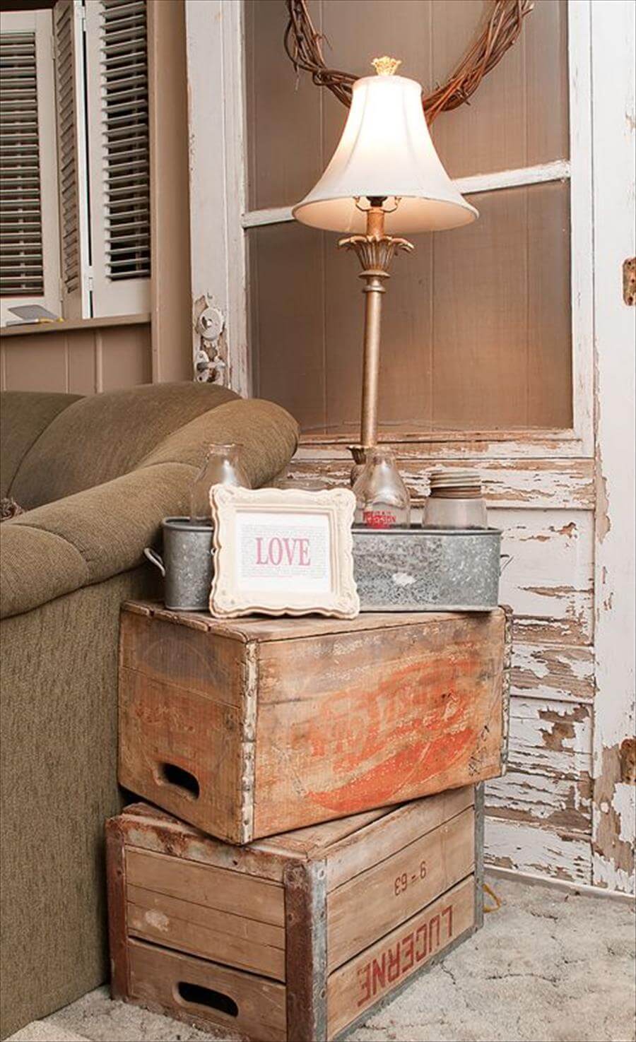 Easy Vintage Side Table From Stacked Packing Crates