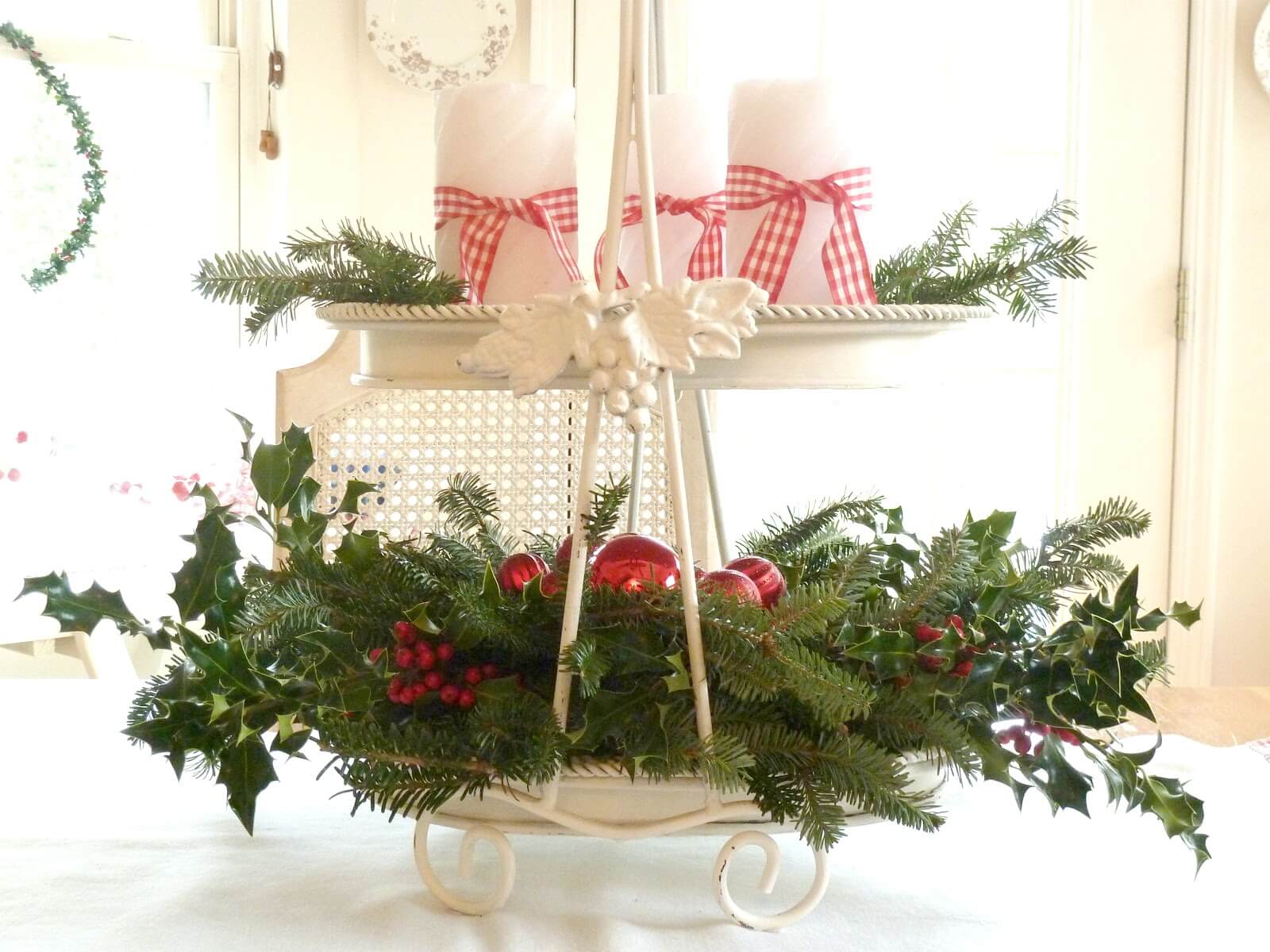 Enameled Tea Tray With Holly And Pine Boughs