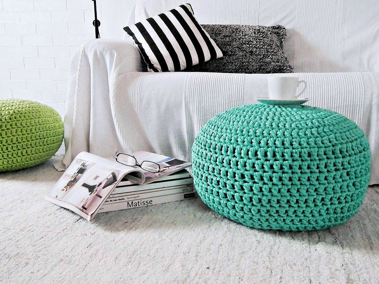 Colorful Crocheted Footstool