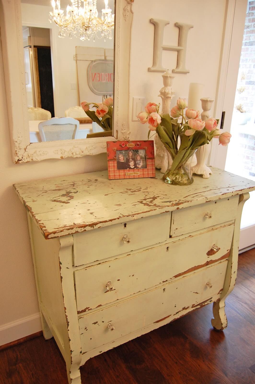 Distressed Hall Table With Ornate Framed Mirror