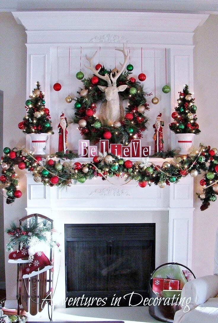 Classic Red and Green Ornaments and Greenery