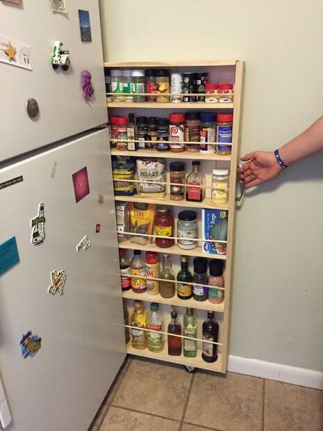 Rolling Spice Rack Beside the Fridge