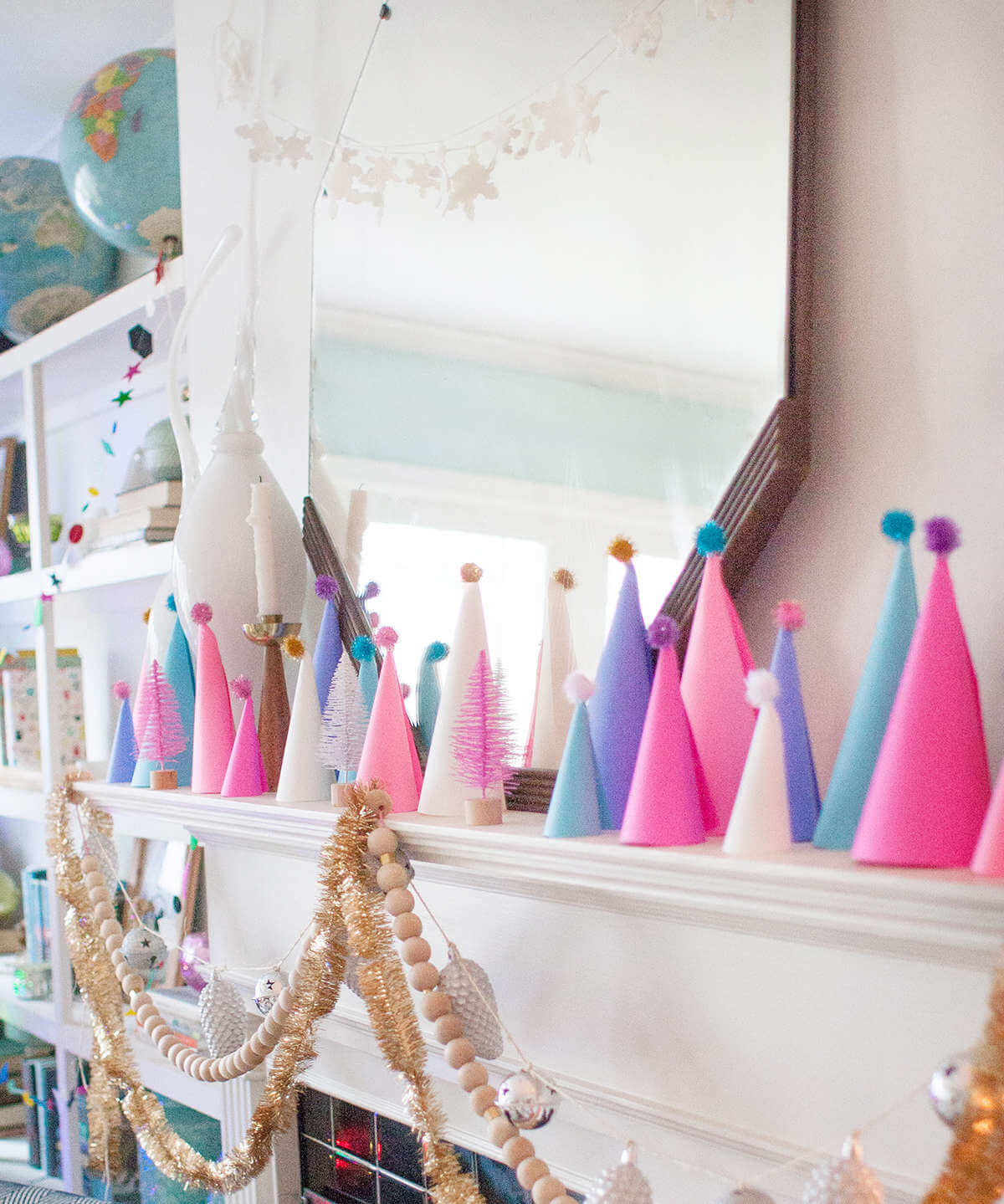 A Whimsical Technicolor Christmas Mantel Decor