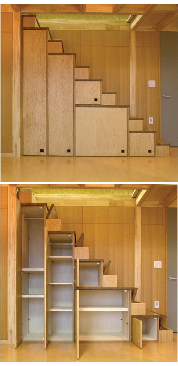 Cabinets Beneath the Stairs Maximize Unused Space