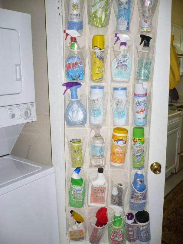 Fill a Shoe Organizer with Cleaning Supplies