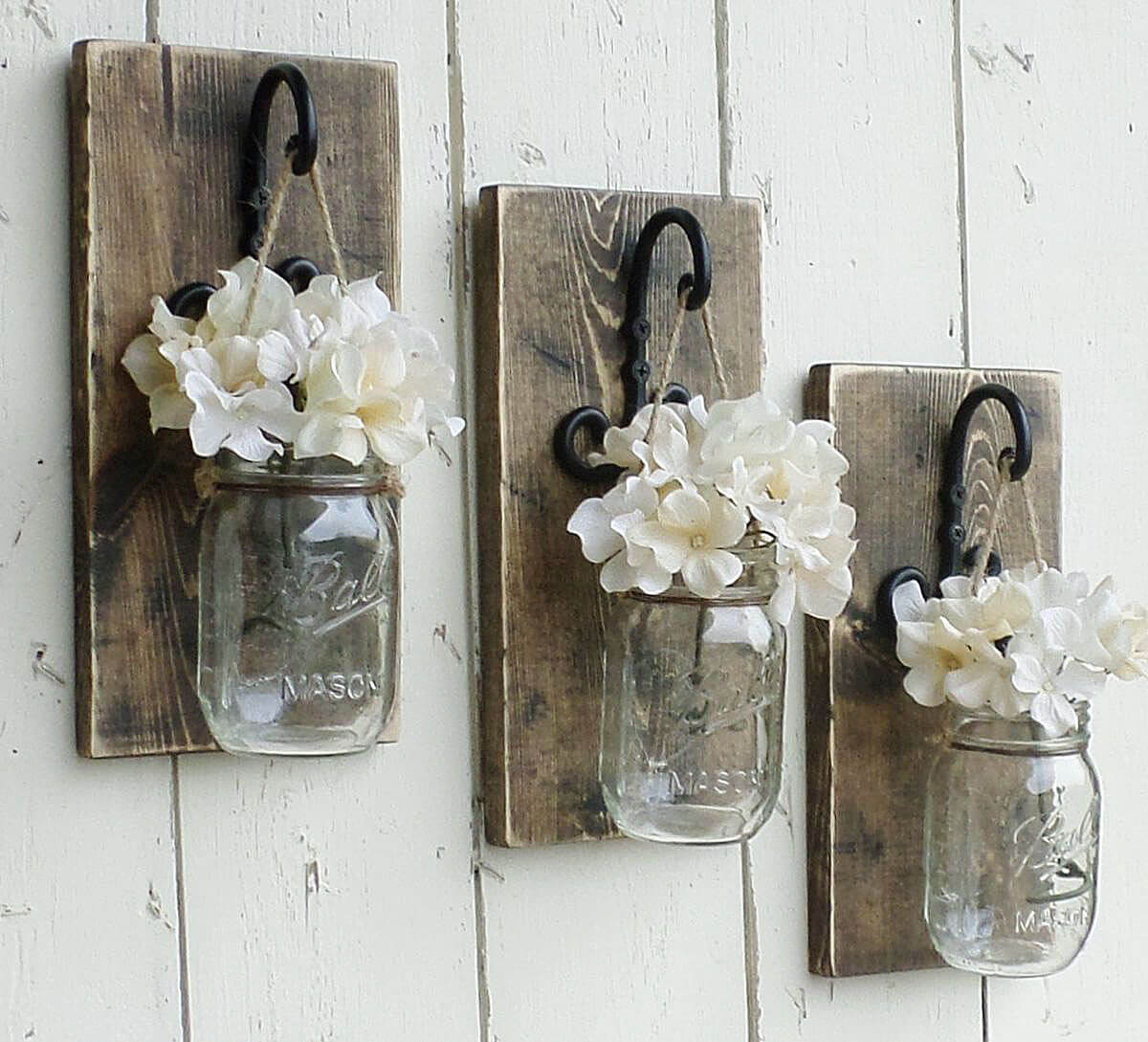 Hanging Mason Jars Filled with Flowers