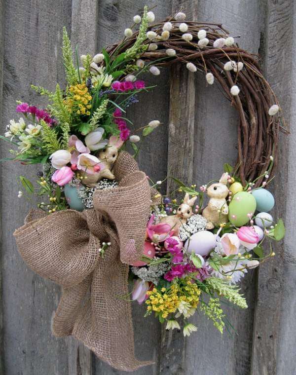 Rustic Bunnies and Eggs Easter Wreath Design