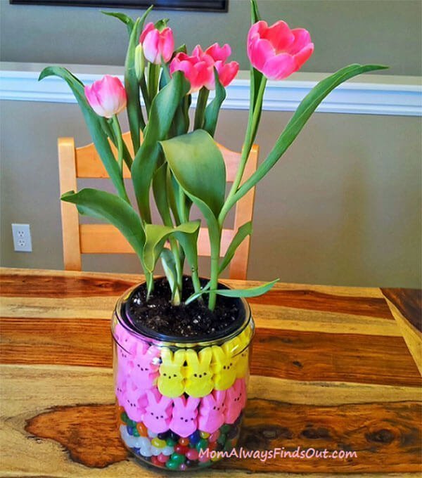 "Peeping" Pink Tulip Planter Display
